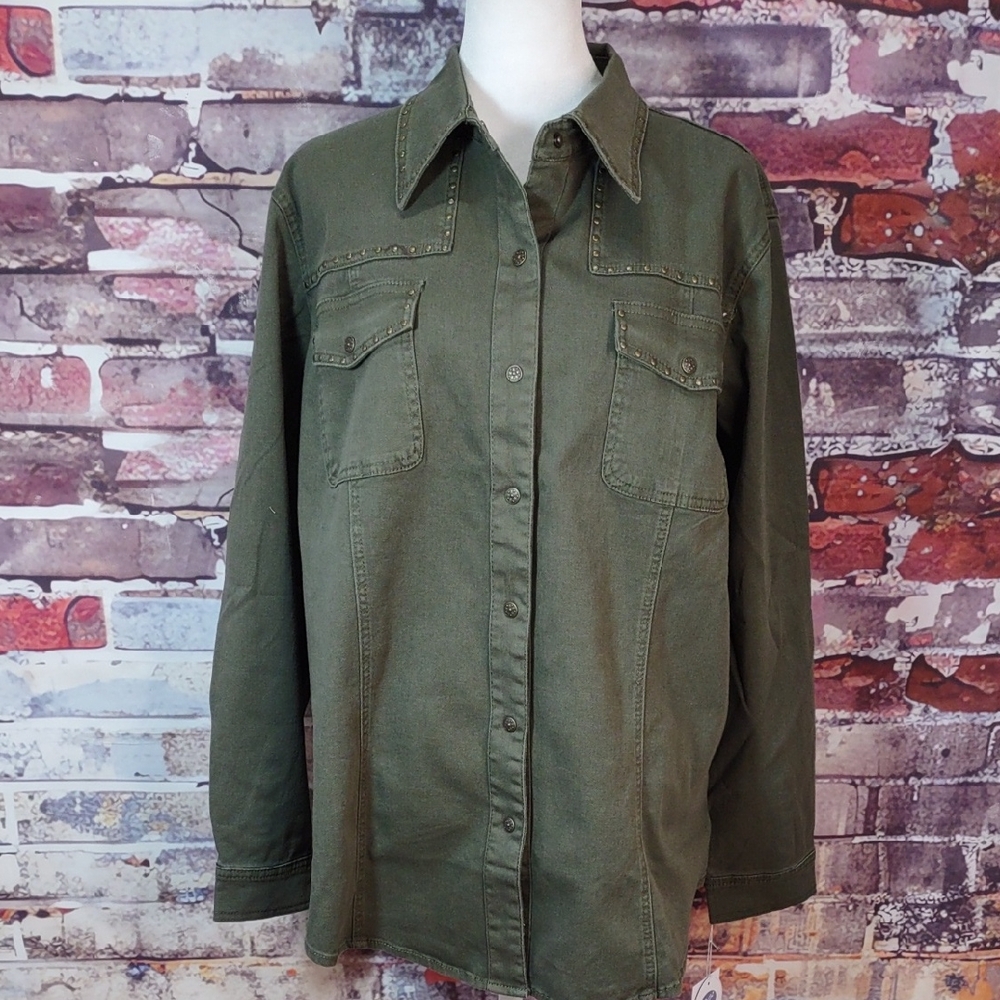 DG2 By Diane Gilman Embellished Snap Front Shirt/Jacket